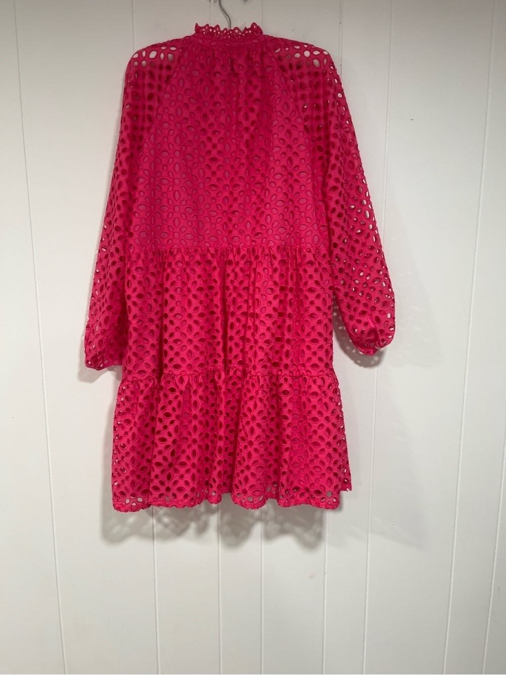 J. Crew Eyelet Long Sleeve Midi Dress in Bright Pink Pockets Barbiecore coquette - Picture 7 of 11